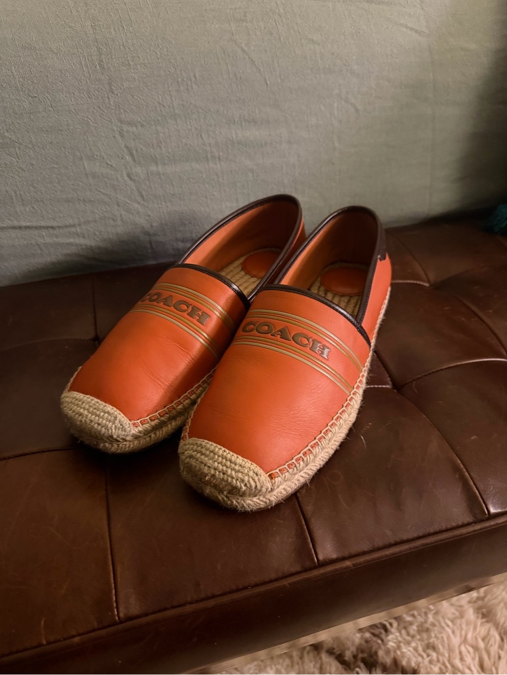 COACH Orange Leather Espadrille Slip-On Loafers